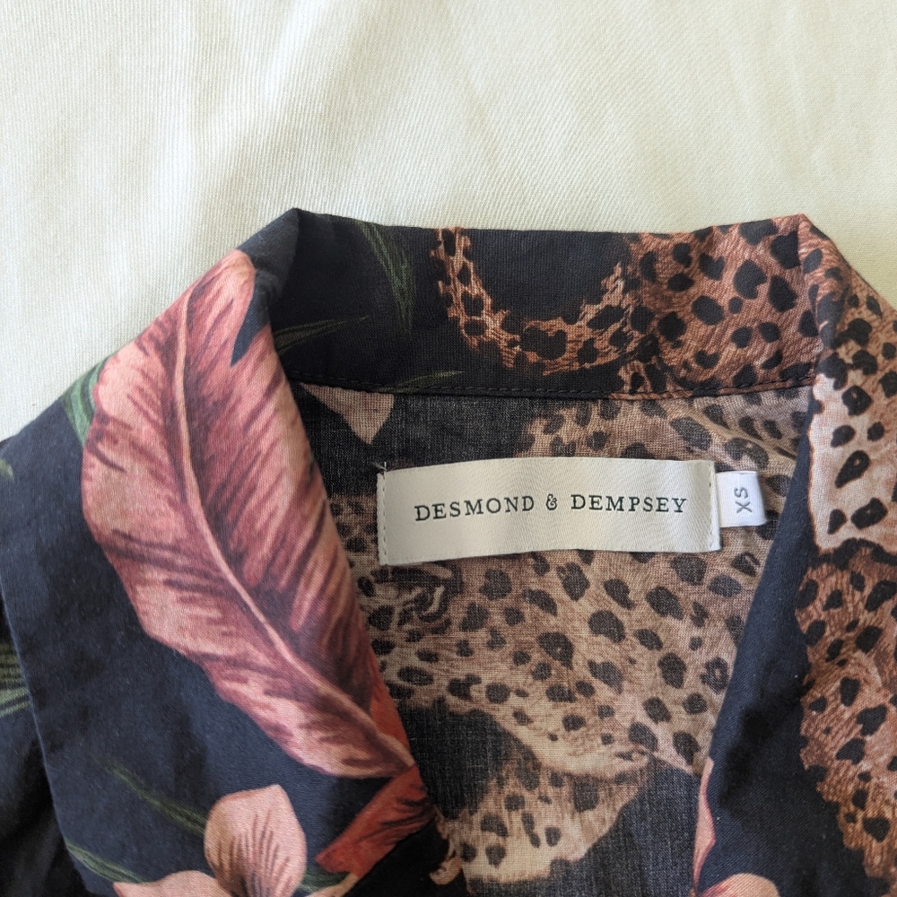 Desmond & Dempsey Pajamas Soleia Leopard Multi Shirt And Pants In Navy - Picture 7 of 16